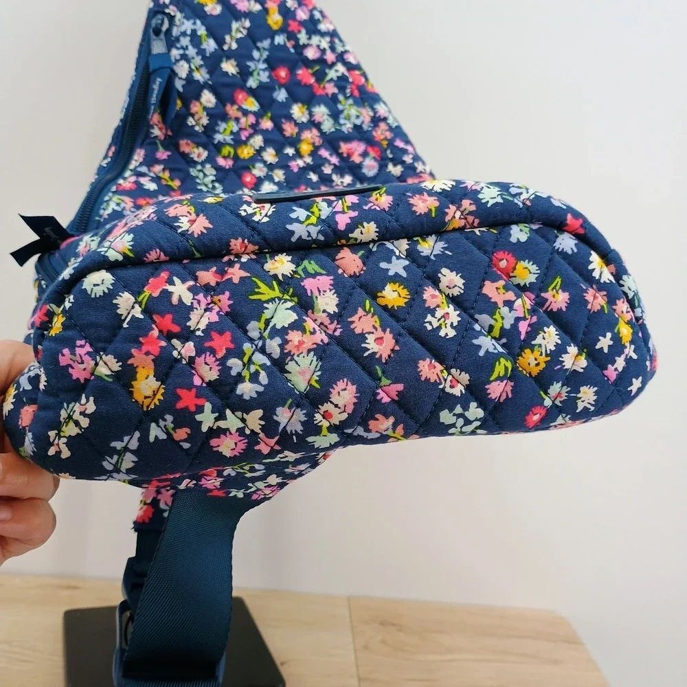 Vera Bradley Essentials Sling Backpack Scattered Wildflowers Navy Blue Quilted
